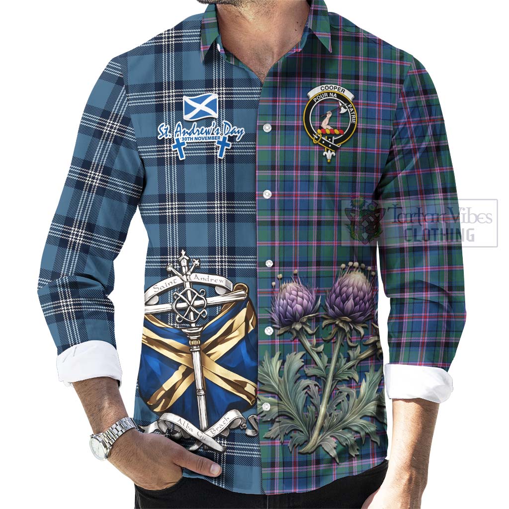 Tartan Vibes Clothing Cooper Tartan Long Sleeve Button Shirt Happy St. Andrew's Day Half Tartan Style