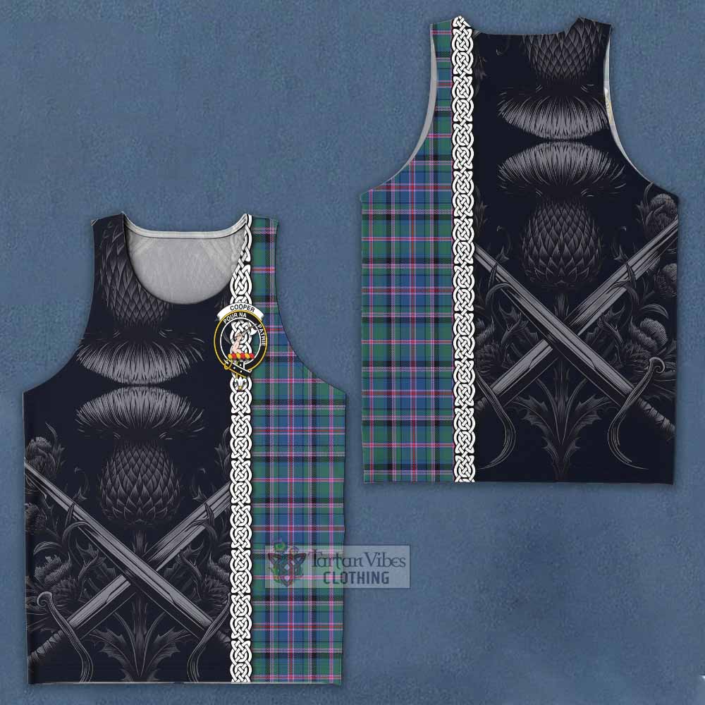 Tartan Vibes Clothing Cooper Tartan Men's Tank Top with Family Crest Cross Sword Thistle Celtic Vibes