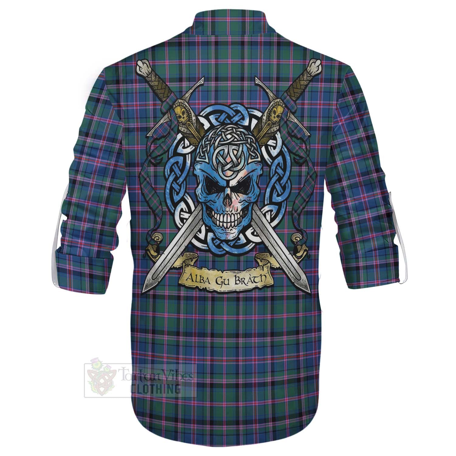 Tartan Vibes Clothing Cooper Tartan Ghillie Kilt Shirt with Family Crest Celtic Skull Style