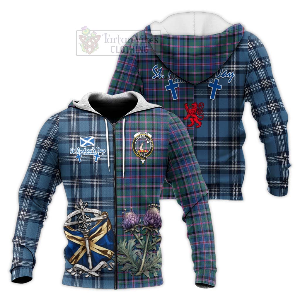 Cooper Tartan Knitted Hoodie Happy St. Andrew's Day Half Tartan Style Unisex Knitted Zip Hoodie - Tartan Vibes Clothing