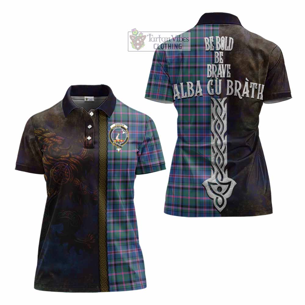 Tartan Vibes Clothing Cooper Tartan Family Crest Women's Polo Shirt Alba Gu Brath Be Brave Lion Ancient Style