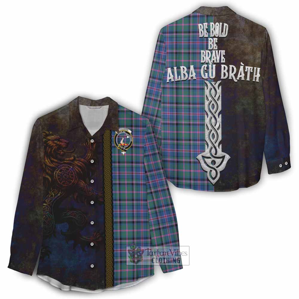 Tartan Vibes Clothing Cooper Tartan Family Crest Women's Casual Shirt Alba Gu Brath Be Brave Lion Ancient Style