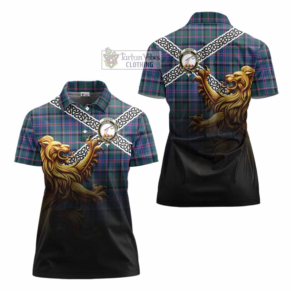 Tartan Vibes Clothing Cooper Crest Tartan Women's Polo Shirt with Golden Lion Emblem Celtic Style