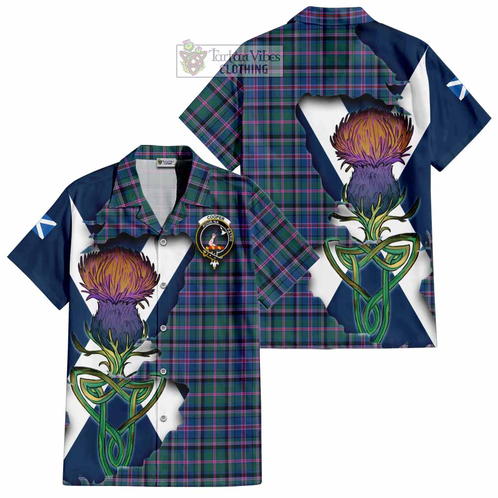 Tartan Vibes Clothing Cooper Tartan Family Crest Short Sleeve Button Shirt Scottish Thistle Celtic Inspired