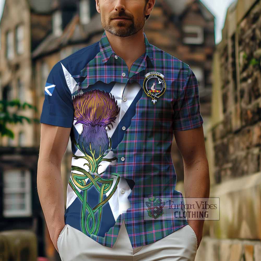 Tartan Vibes Clothing Cooper Tartan Family Crest Short Sleeve Button Shirt Scottish Thistle Celtic Inspired