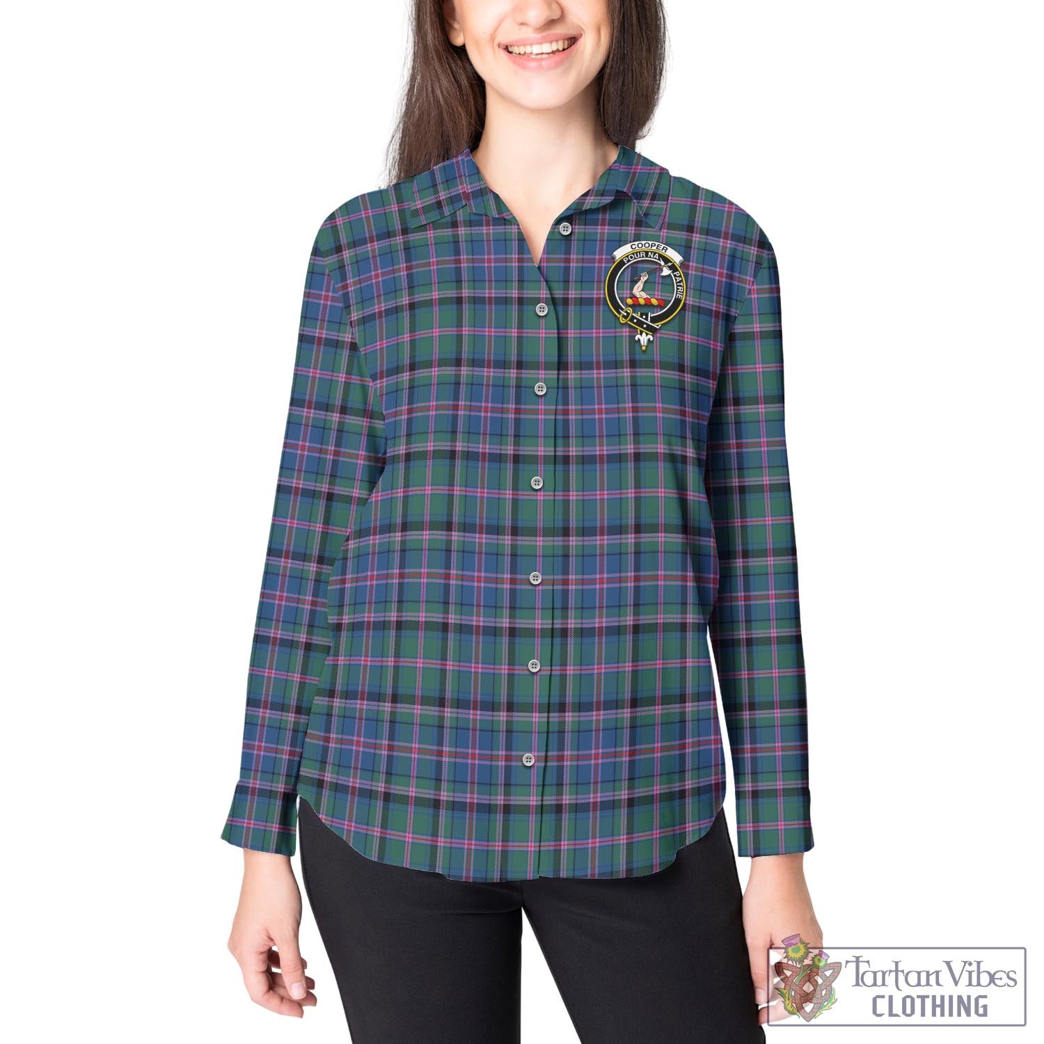 Tartan Vibes Clothing Cooper Tartan Womens Casual Shirt with Family Crest