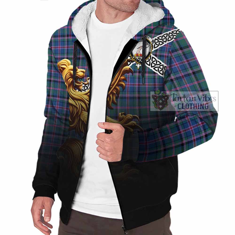 Tartan Vibes Clothing Cooper Crest Tartan Sherpa Hoodie with Golden Lion Emblem Celtic Style