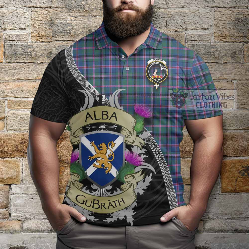 Tartan Vibes Clothing Cooper Tartan Family Crest Polo Shirt Lion Rampant Royal Thistle Shield Celtic Inspired