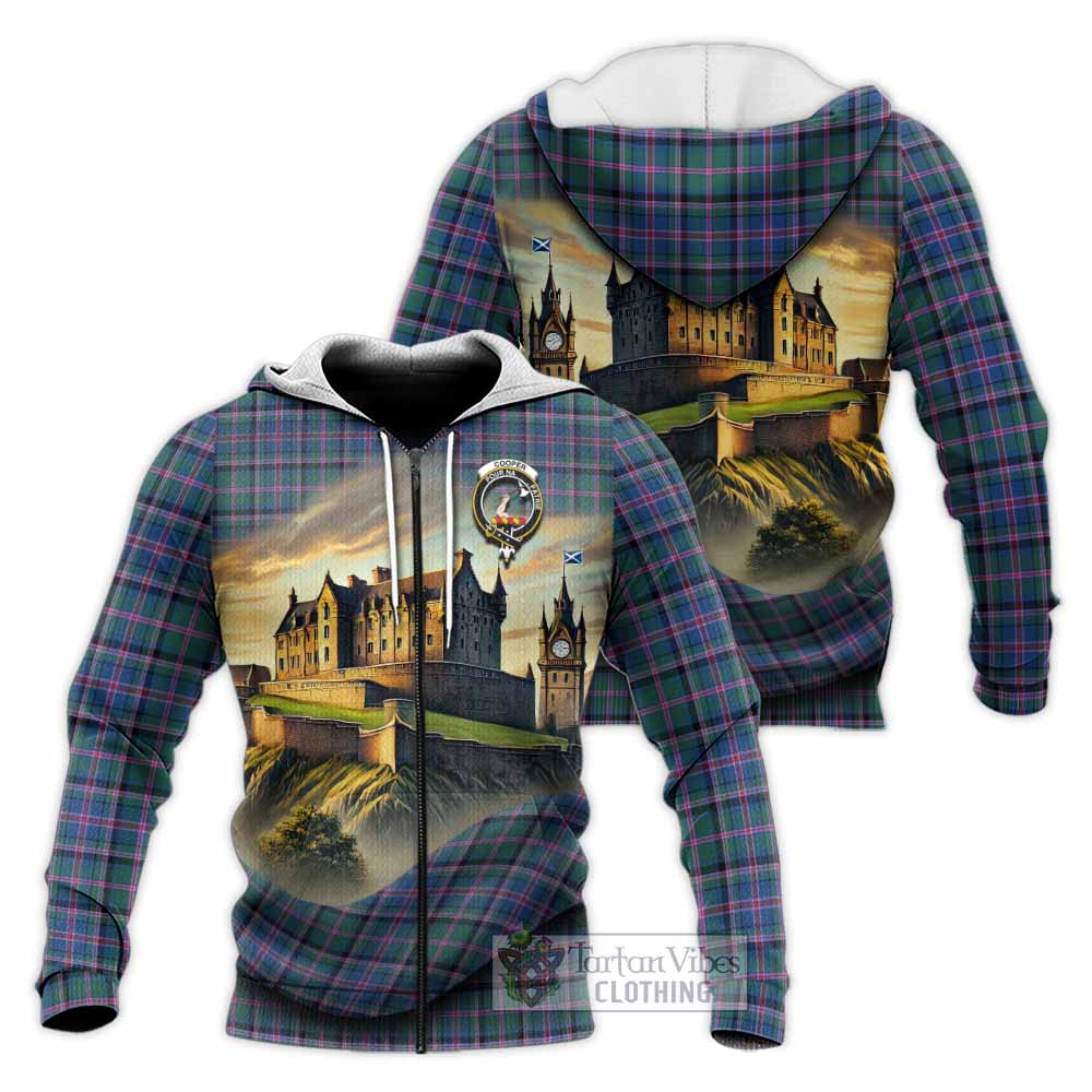 Tartan Vibes Clothing Cooper Tartan Family Crest Knitted Hoodie with Scottish Ancient Castle Style