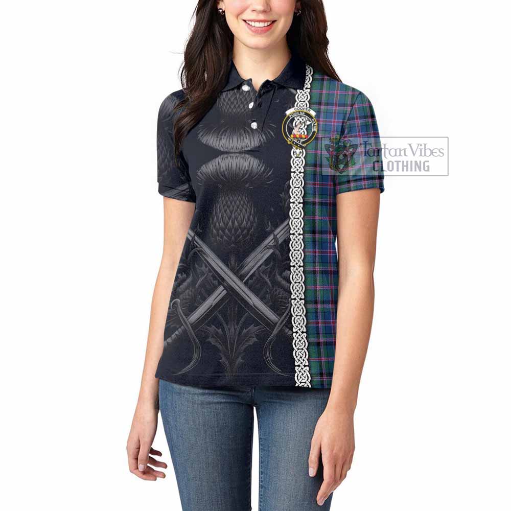 Tartan Vibes Clothing Cooper Tartan Women's Polo Shirt with Family Crest Cross Sword Thistle Celtic Vibes