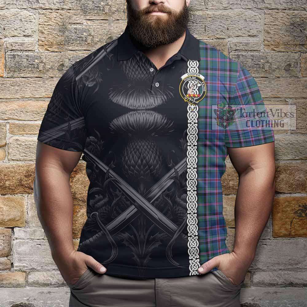 Tartan Vibes Clothing Cooper Tartan Polo Shirt with Family Crest Cross Sword Thistle Celtic Vibes