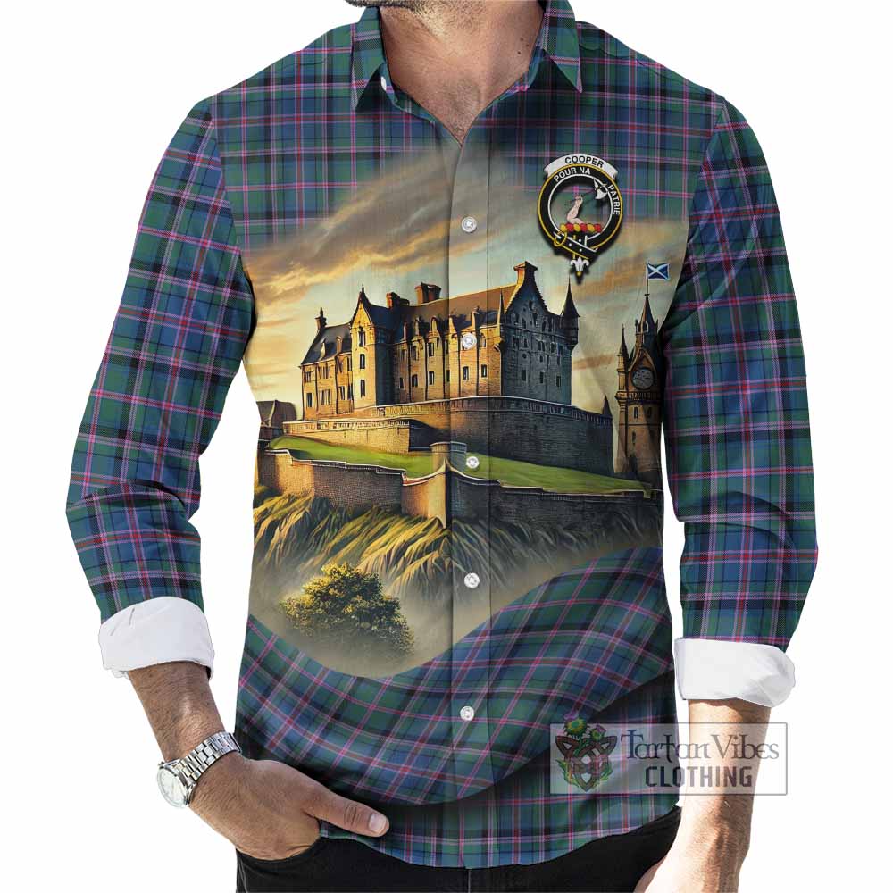 Tartan Vibes Clothing Cooper Tartan Family Crest Long Sleeve Button Shirt with Scottish Ancient Castle Style