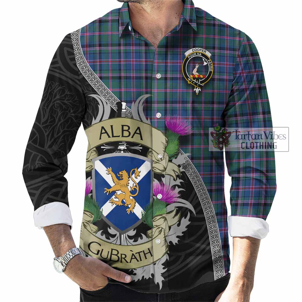 Tartan Vibes Clothing Cooper Tartan Family Crest Long Sleeve Button Shirt Lion Rampant Royal Thistle Shield Celtic Inspired