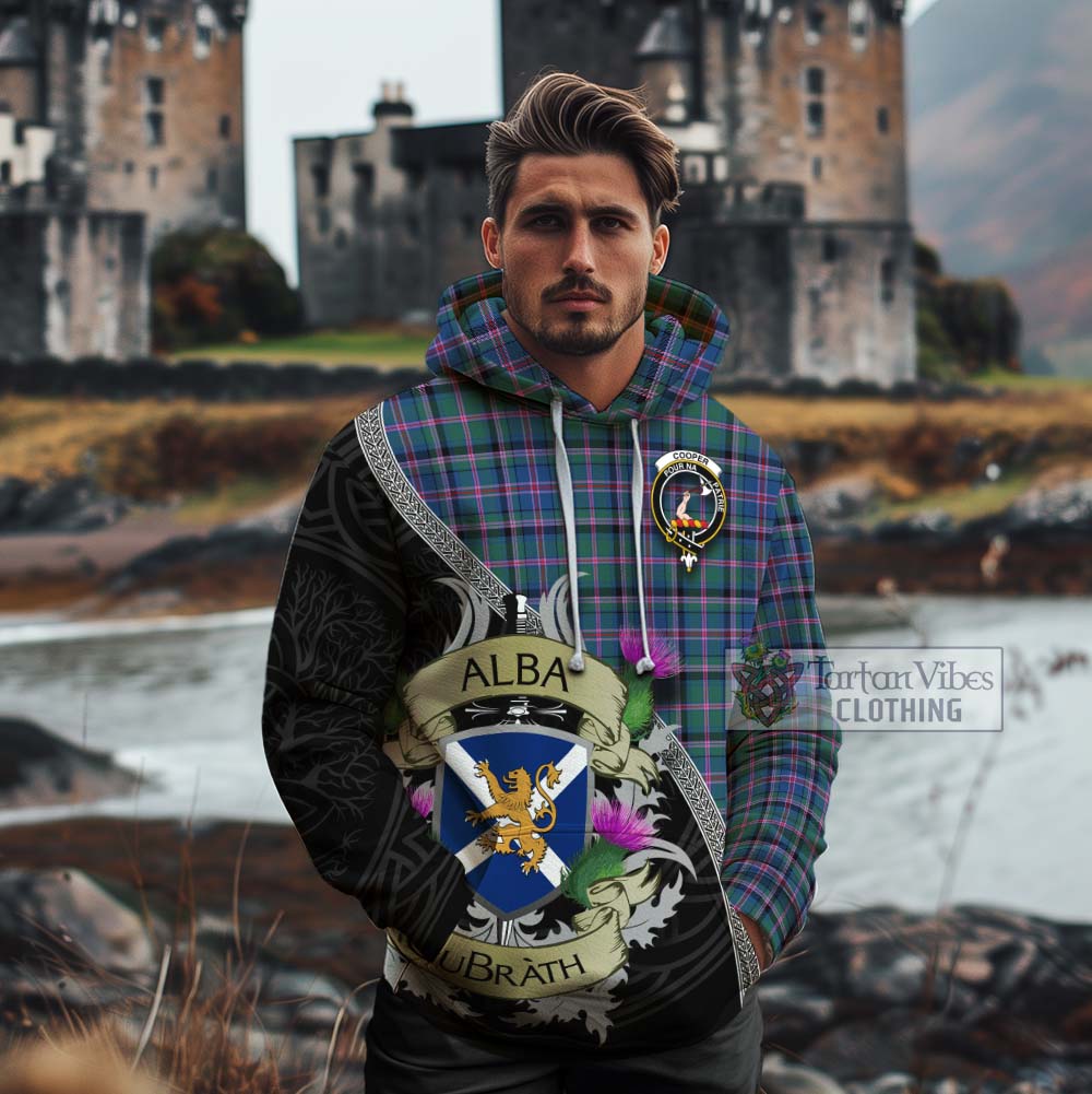 Tartan Vibes Clothing Cooper Tartan Family Crest Cotton Hoodie Lion Rampant Royal Thistle Shield Celtic Inspired