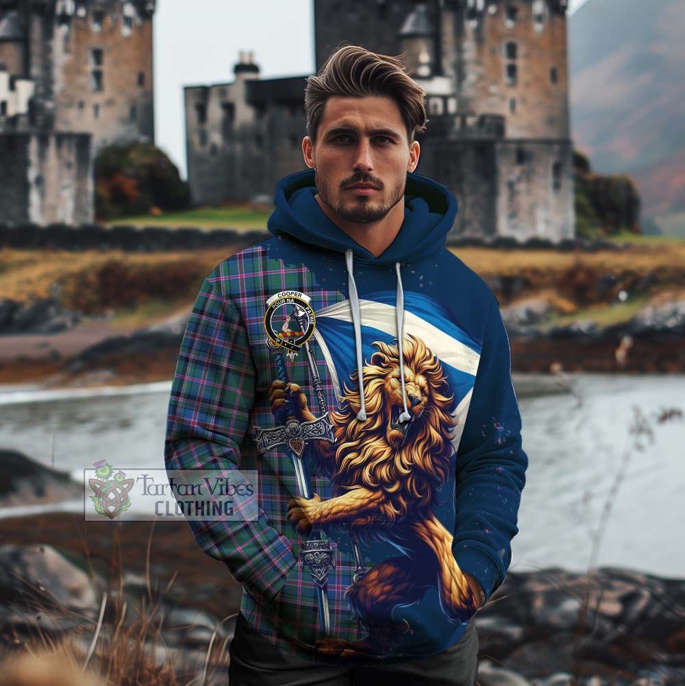 Tartan Vibes Clothing Cooper Tartan Family Crest Cotton Hoodie with Scottish Majestic Lion
