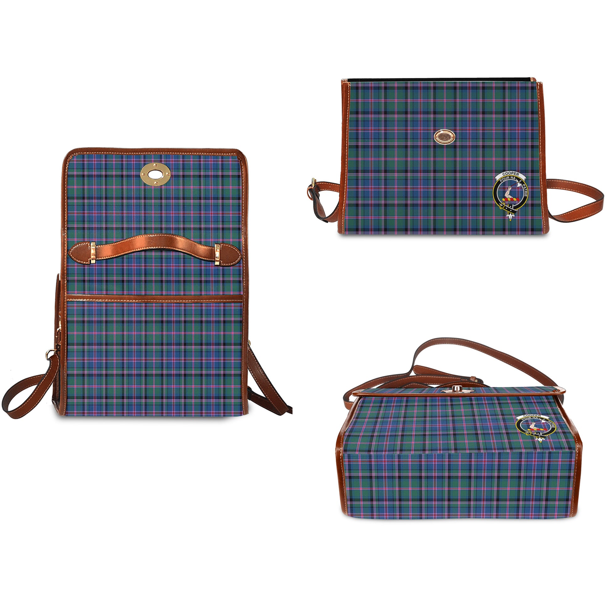 cooper-tartan-leather-strap-waterproof-canvas-bag-with-family-crest