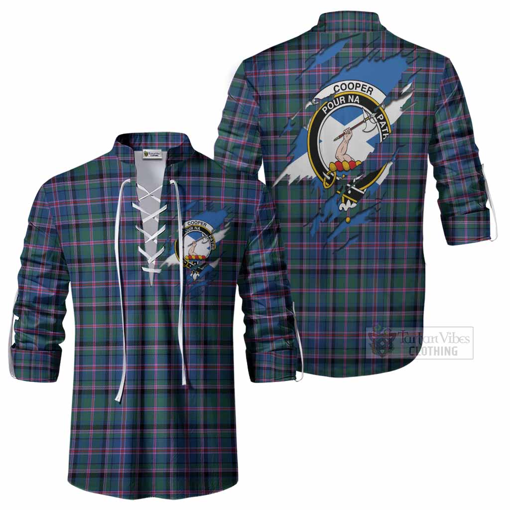 Cooper Clan Crest In Me Tartan Ghillie Shirt Scotland Flag Style
