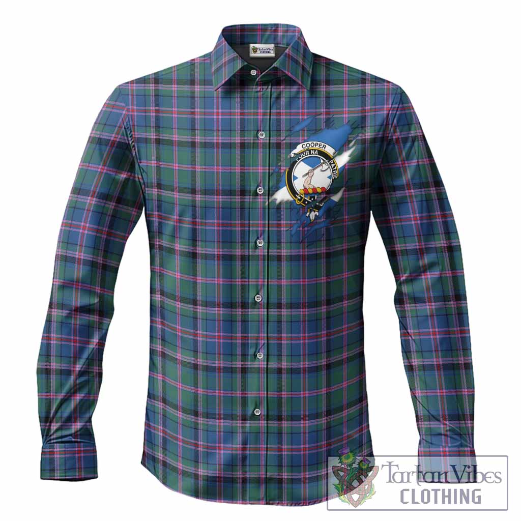 Cooper Clan Crest In Me Tartan Long Sleeve Button Shirts Scotland Flag Style