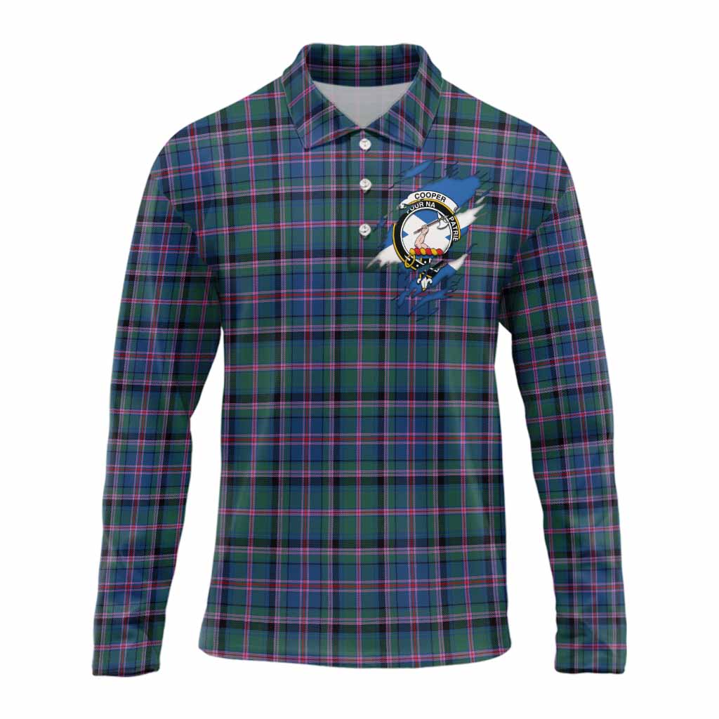 Cooper Clan Crest In Me Tartan Long Sleeve Polo Shirt Scotland Flag Style