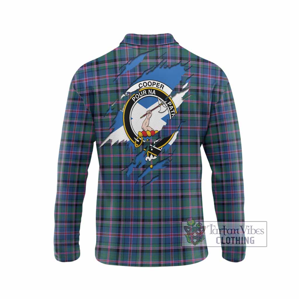 Cooper Clan Crest In Me Tartan Long Sleeve Polo Shirt Scotland Flag Style
