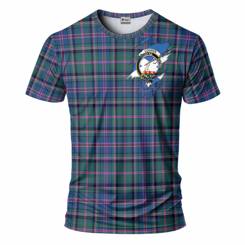 Cooper Clan Crest In Me Tartan T-Shirt Scotland Flag Style