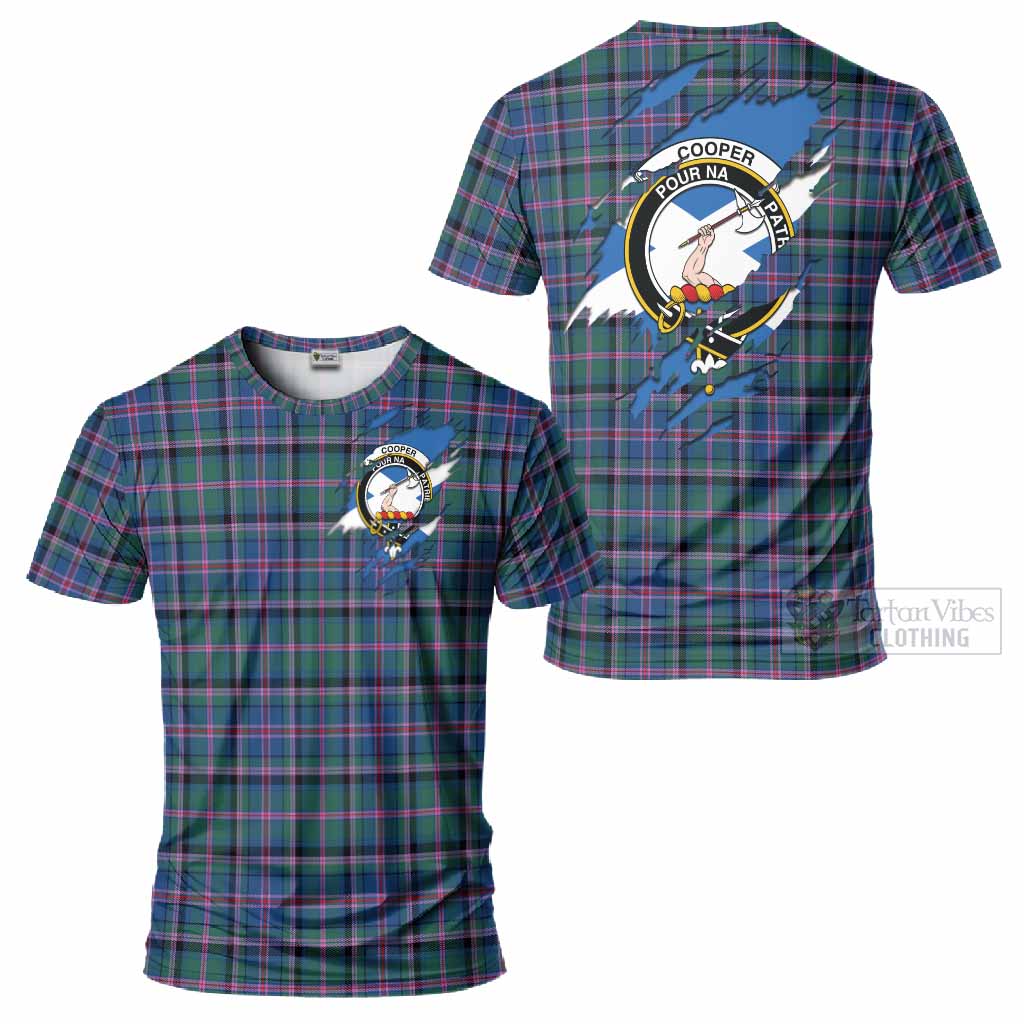 Cooper Clan Crest In Me Tartan T-Shirt Scotland Flag Style