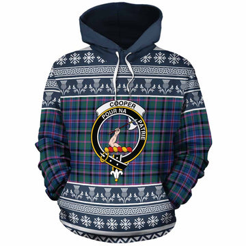 Cooper Clan Tartan Christmas Cotton Hoodie with Family Crest
