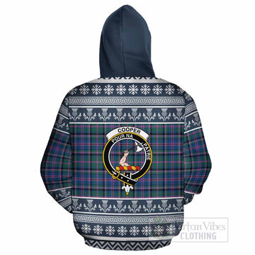 Cooper Clan Tartan Christmas Cotton Hoodie with Family Crest