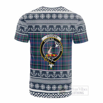 Cooper Clan Tartan Christmas Cotton T-shirt with Family Crest
