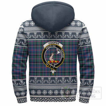 Cooper Clan Tartan Christmas Fleece Hoodie with Family Crest