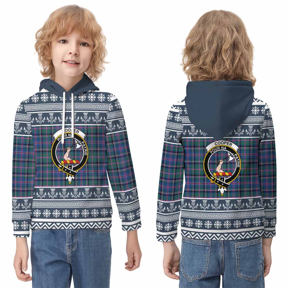 Cooper Clan Tartan Christmas Kid Hoodie with Family Crest - Tartan Vibes Clothing