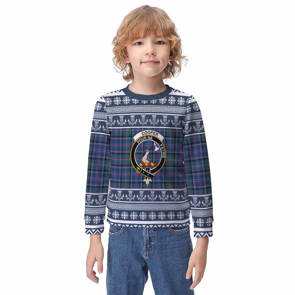 Cooper Clan Tartan Christmas Kid Ugly Sweatshirt with Family Crest - Tartan Vibes Clothing