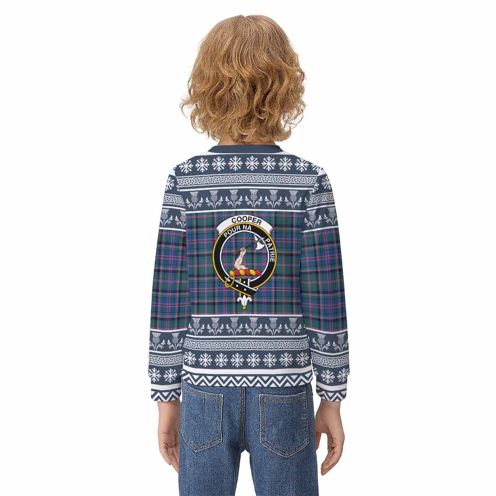 Cooper Clan Tartan Christmas Kid Ugly Sweatshirt with Family Crest - Tartan Vibes Clothing