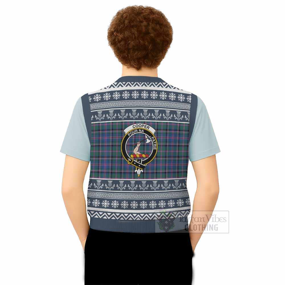 Cooper Clan Tartan Christmas Knitted V-Neck Vest with Family Crest - Tartan Vibes Clothing