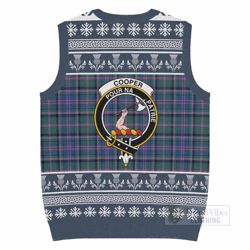Cooper Clan Tartan Christmas Knitted V-Neck Vest with Family Crest - Tartan Vibes Clothing