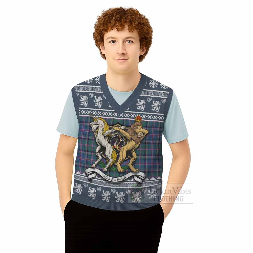 Cooper Clan Tartan Crest Christmas Knitted V-Neck Vest Coat of Arms Funny Style - Tartan Vibes Clothing