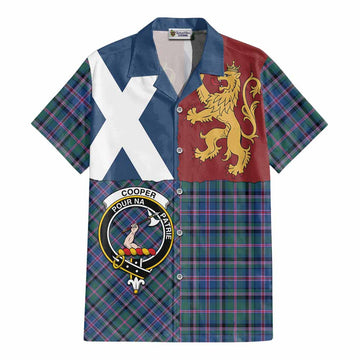 Cooper Crest Tartan Cotton Hawaiian Shirt with Lion Rampant Saltire Style - Tartan Vibes Clothing