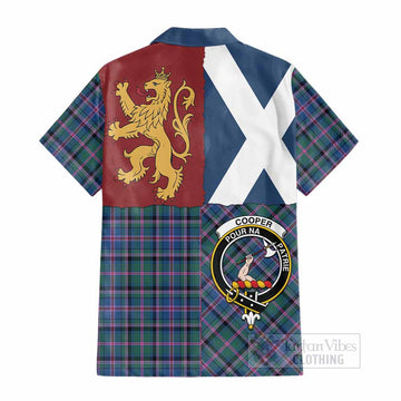 Cooper Crest Tartan Cotton Hawaiian Shirt with Lion Rampant Saltire Style - Tartan Vibes Clothing