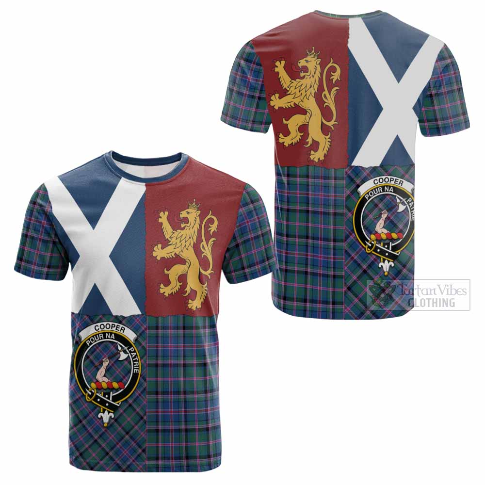 Cooper Crest Tartan Cotton T-shirt with Lion Rampant Saltire Style - Tartan Vibes Clothing