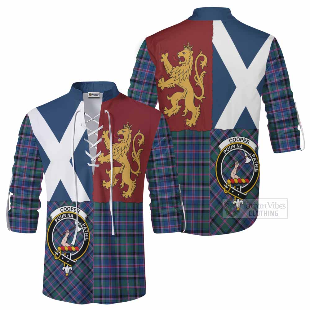 Cooper Crest Tartan Ghillie Shirt with Lion Rampant Saltire Style - Tartan Vibes Clothing