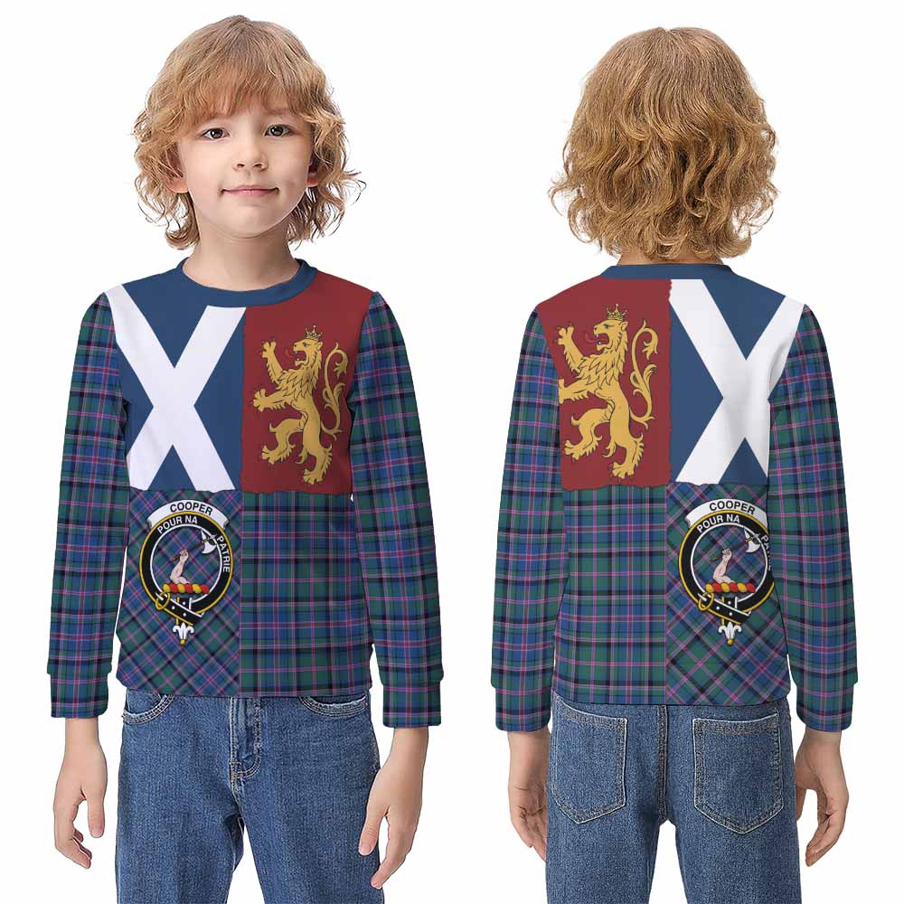 Cooper Crest Tartan Kid Knitted Sweatshirt with Lion Rampant Saltire Style - Tartan Vibes Clothing