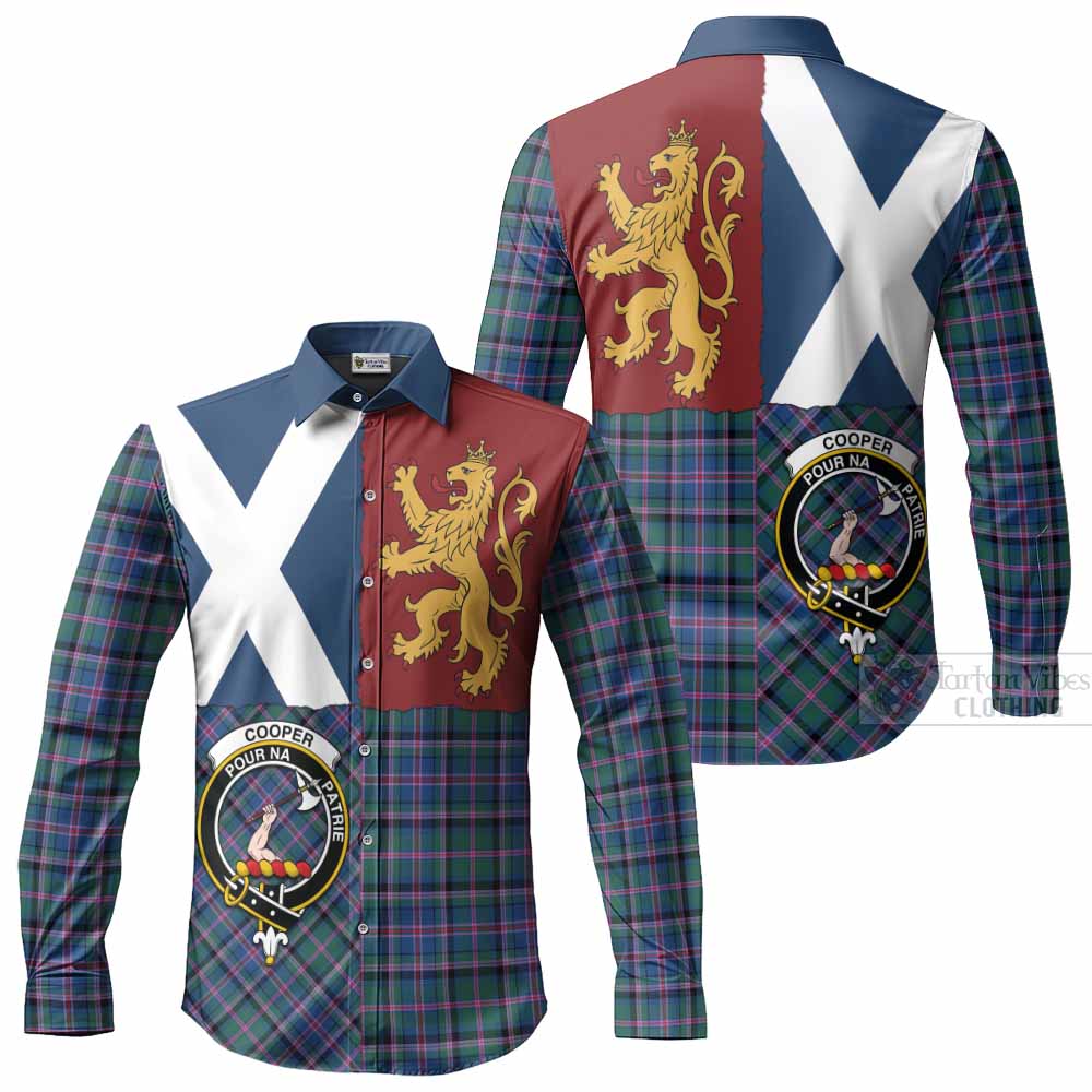 Cooper Crest Tartan Long Sleeve Button Shirts with Lion Rampant Saltire Style