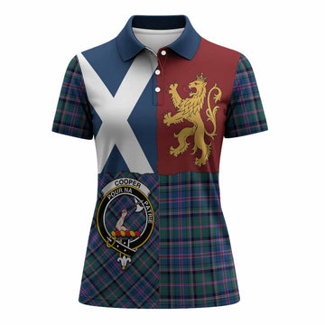 Cooper Crest Tartan Women Polo Shirt with Lion Rampant Saltire Style