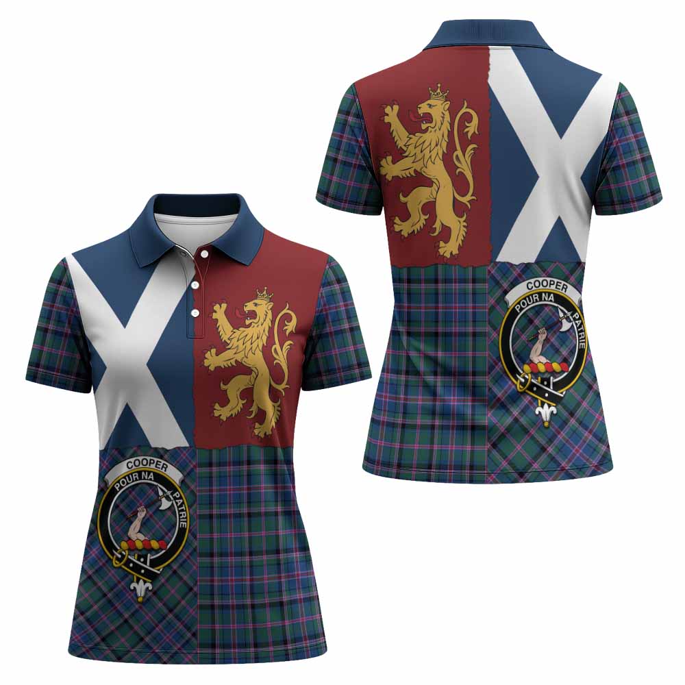 Cooper Crest Tartan Women Polo Shirt with Lion Rampant Saltire Style