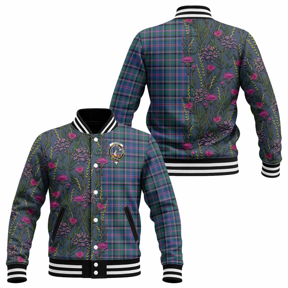 Cooper Family Crest Tartan Baseball Jacket Scottish Thistle Flower Pattern Half Style - Tartan Vibes Clothing