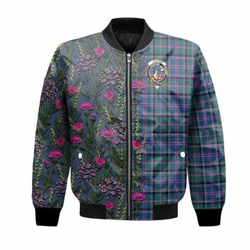 Cooper Family Crest Tartan Bomber Jacket Scottish Thistle Flower Pattern Half Style