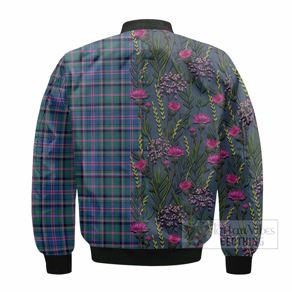 Cooper Family Crest Tartan Bomber Jacket Scottish Thistle Flower Pattern Half Style - Tartan Vibes Clothing