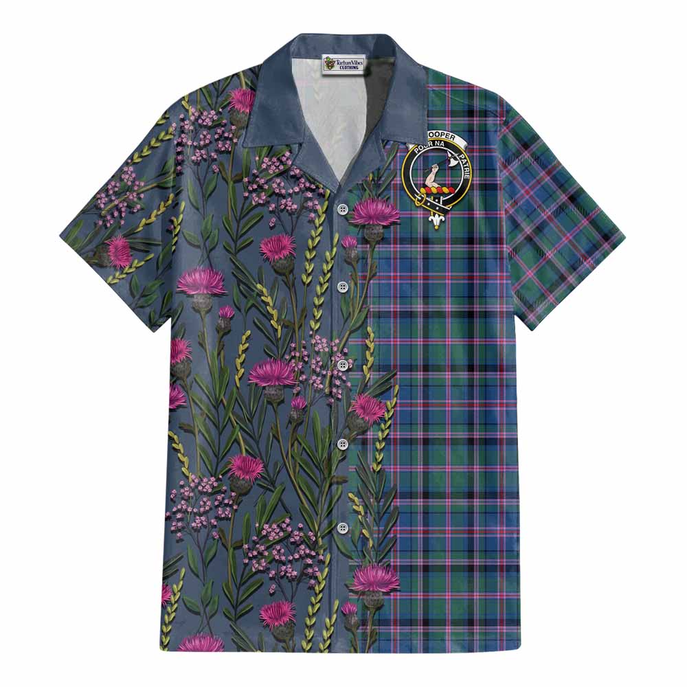 Cooper Family Crest Tartan Cotton Hawaiian Shirt Scottish Thistle Flower Pattern Half Style - Tartan Vibes Clothing