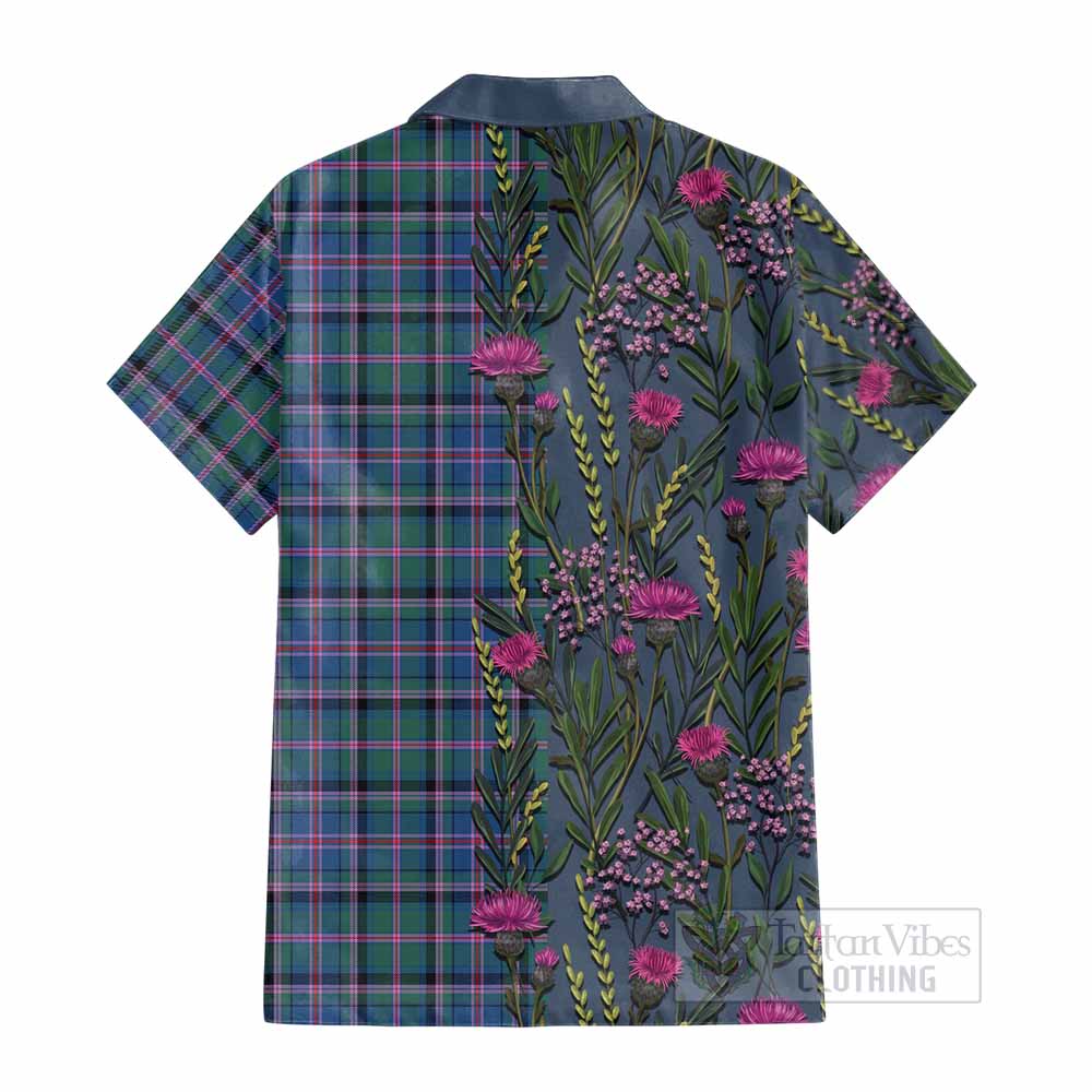 Cooper Family Crest Tartan Cotton Hawaiian Shirt Scottish Thistle Flower Pattern Half Style - Tartan Vibes Clothing