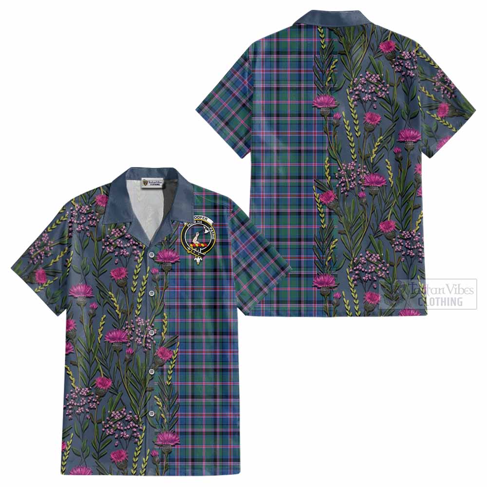 Cooper Family Crest Tartan Cotton Hawaiian Shirt Scottish Thistle Flower Pattern Half Style - Tartan Vibes Clothing